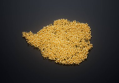 Zimbabwe Haritası Yüksek Kaliteli Altın Parlak Metalik Boncuklar veya Toplar 3D İllüstrasyon