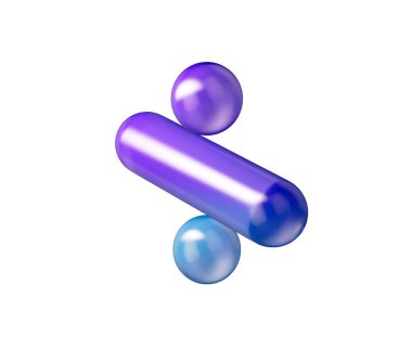 Mor-mavi gradyanı, yumuşak yansımaları ve derinliği olan 3D parlak bölme sembolü. 3B Görüntü