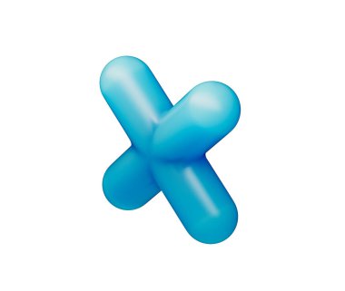 Pürüzsüz, mat mavisi kaplamalı ve yumuşak ışıklandırmalı parlak bir çarpma sembolü. 3d illüstrasyon