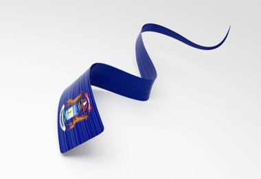 Michigan eyalet bayrağı sallanan bir kurdele, gururu sembolize ediyor. 3B illüstrasyon