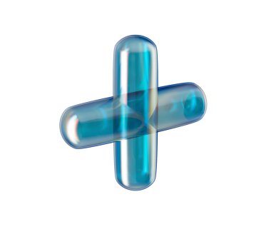 Pürüzsüz, şeffaf, mavi 3D artı işareti parlak, fütüristik ve yansıtıcı bir görünümü var. 3B Görüntü