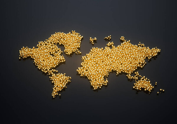 World Map Made Of High Quality Premium Golden Shiny Metallic Beads Or Balls 3D Illustration