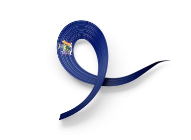 New York eyaleti bayrak kurdelesi döngüsü. Beyaz arka planda vatanseverlik sembolü. 3B illüstrasyon