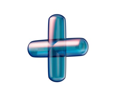 Pürüzsüz, şeffaf, mavi 3D artı işareti parlak, fütüristik ve yansıtıcı bir görünümü var. 3B Görüntü