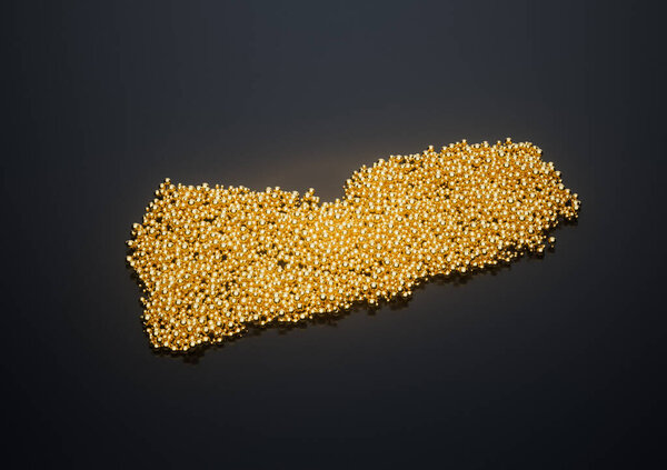Yemen Map Made Of High Quality Premium Golden Shiny Metallic Beads Or Balls 3D Illustration