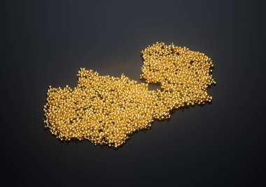 Zambiya Haritası Yüksek Kaliteli Altın Parlak Metalik Boncuklar veya Üç Boyutlu Resimler