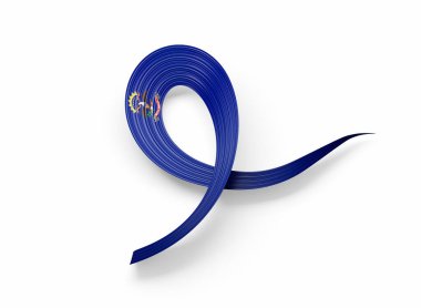 Kuzey Dakota bayrak renginde 3 boyutlu dalgalı kurdele, ulusal gurur ve zarafetle akıyor. 3B Görüntü