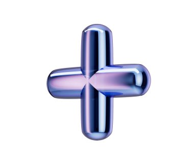 Pürüzsüz, yansıtıcı metalik yüzeyi ve yuvarlak kenarları olan 3D mavi artı sembol. 3d illüstrasyon