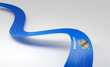 Oklahoma eyaletinin beyaz bayrak kurdelesi, gurur ve mirası simgeliyor. 3B illüstrasyon