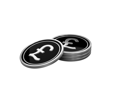 Koyu bir arka planda, finansmanı temsil eden parlak gümüş İngiliz Pound sikkeleri.