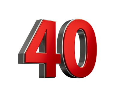 Kalın Kırmızı Numara 40 Parlak Metalik Beyaz Arkaplan 3D Görüntü