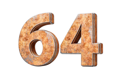 Altmış dört numara 64 basamak Eski paslı Demir Metal desenli 3d Görüntü