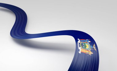 Dinamik New York eyaleti beyaz arka planda armalı bayrak kurdelesi. 3B illüstrasyon