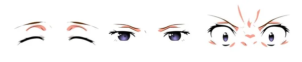 Beautiful Vector Cartoon Emotional Eyes Joy Anger Calmness Anime Girl — Stock Vector