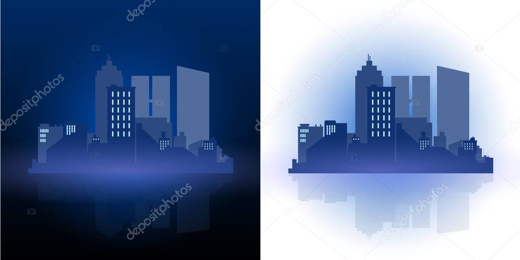 Vector flat skyline of night city with background and without for icons for web and mobile