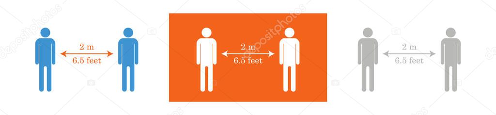 Keep distance sign. Coronovirus epidemic protective equipment. Preventive measures. Steps to protect yourself. Keep the meter distance. Vector illustration. Steps to protect yourself. EPS 10+