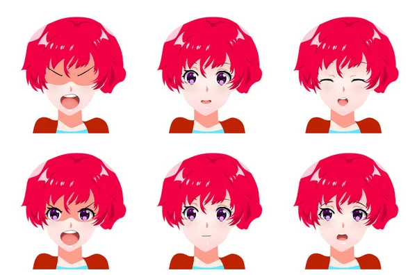 Set Vector Cartoon Anime Style Expressions Inglês Kawaii Caras