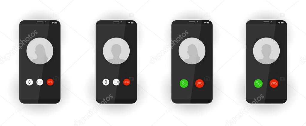 Realistic modern smatphones. A phone call. Icons of men and women. Mockup. Cellphone frame with display. EPS 10 Vector illustration