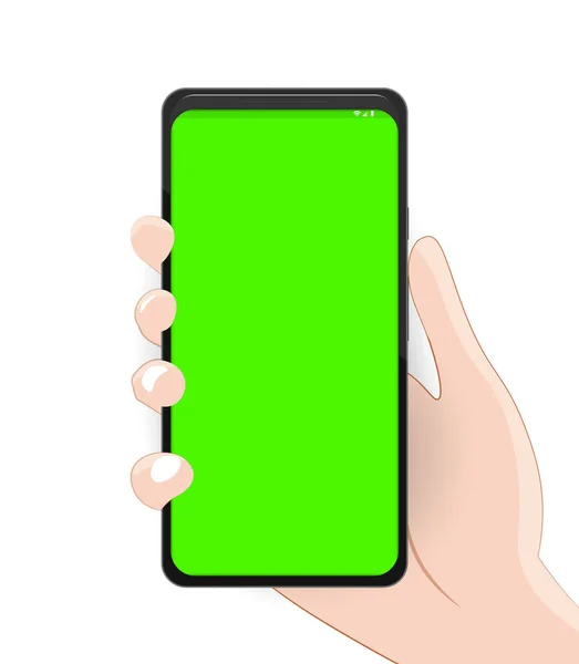 Realista moderno delgado Smartphone, teléfono. Pantalla verde, Ilustración para negocios y trabajo. Sobre un fondo blanco. Ilustración vectorial — Archivo Imágenes Vectoriales