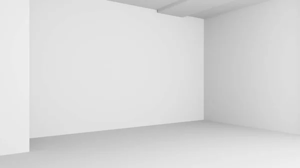 Empty room inside interior, realistic 3d illustration. Abstract white room, empty wall. Realistic white light in the room. Beautiful background for your product. 3D Render