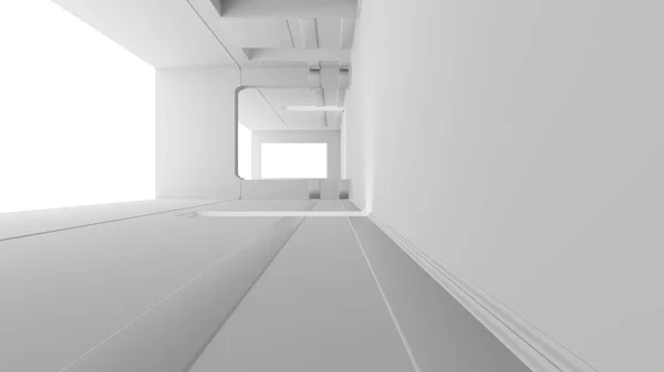 Chambre vide à l'intérieur intérieur, illustration 3D réaliste. Chambre blanche abstraite, mur vide. Lumière blanche réaliste dans la pièce. Beau fond pour votre produit. Expéditeur 3D — Photo