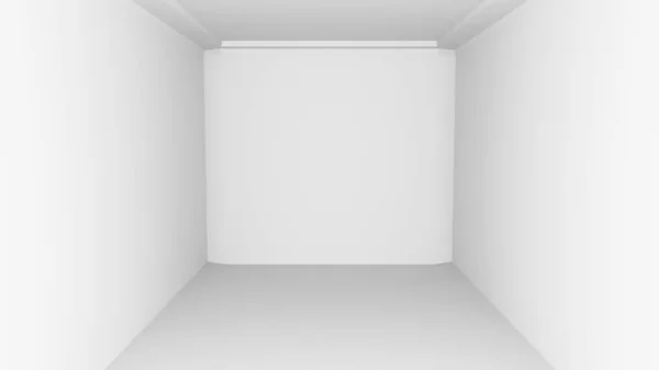 Üres belső tér, realisztikus 3D-s illusztráció. Absztrakt fehér szoba, üres fal. Reális fehér fény a szobában. Gyönyörű háttér a termék. 3D Render — Stock Fotó