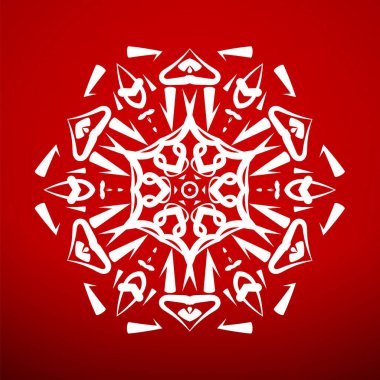 Soyut Geometrik Arkaplan Dokusu, Geometrik Şekil Kalıbı Mandala Kırmızı Arkaplanda. Tasarım için dekoratif elementler. Kusursuz Tekrarlama Düzeni. Noel Kar Taneleri. - Mutlu yıllar. Vektör EPS 10