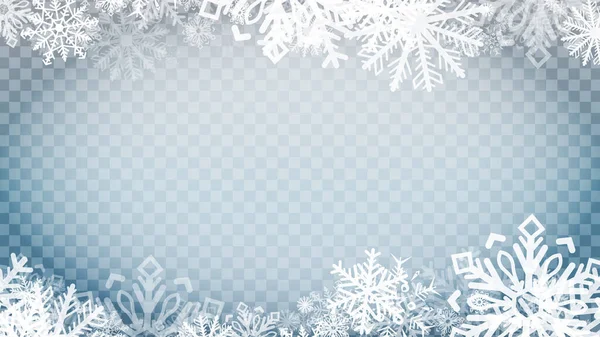 Vector Heavy Snowfall, snöflingor i olika former. Många vita kalla flingor element Onfester på en transparent bakgrund. Vita snöflingor flyger i luften. Snöflingor, Snövit — Stock vektor
