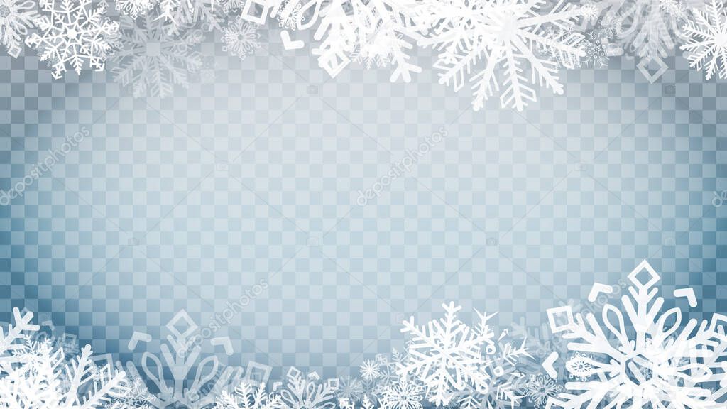 Vector Heavy Snowfall, Snowflakes in Various Shapes and Forms. Many White Cold Flakes Elements Onfestive on a transparent background Background. White Snowflakes Fly in The Air. Snow Flakes, Snowy