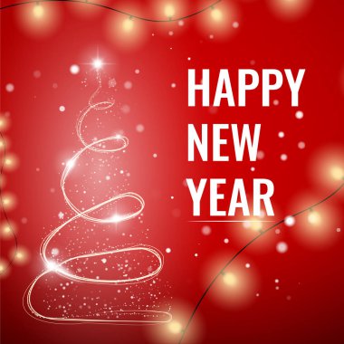 Güzel Arkaplanda Parlak Noel Ağacı. Havadaki parçacıklar. Mutlu Noeller ve mutlu yıllar. Noel ve Yeni Yıl kutlamaları. Kış bayramı sembolü. Vektör İllüstrasyonu EPS 10