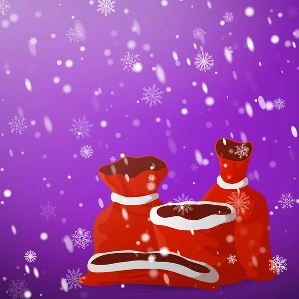 Święty Mikołaj Czerwony worek izolowany na jasnym tle. Koncepcja ferii zimowych. Torby noworoczne o różnych rozmiarach, zamknięte i otwarte. Święta i Nowy Rok świętują. Symbol ferii zimowych. Wektor EPS10 — Wektor stockowy