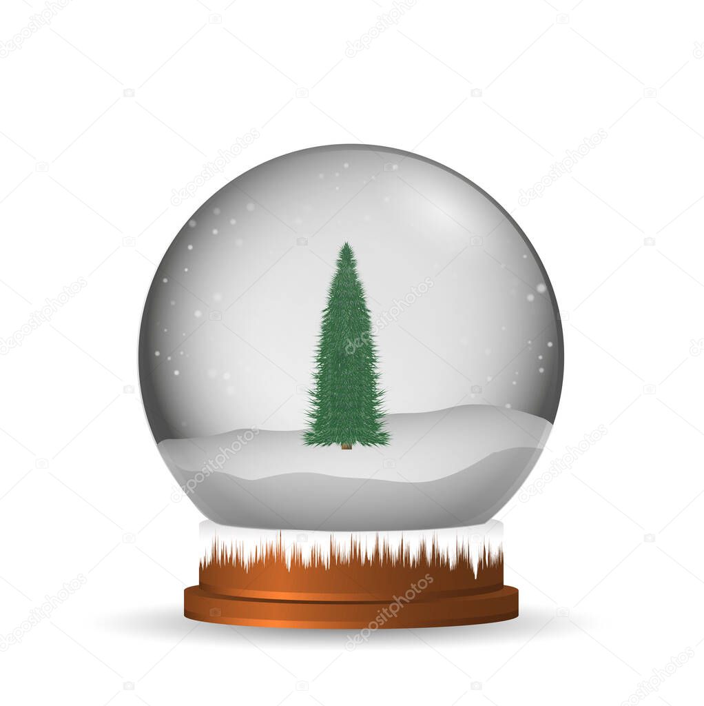 Christmas Tree Snowball decorations. Realistic Snow globe on a transparent background. Winter toys. Flying Snowflakes Around Xmas holidays. Vector illustration