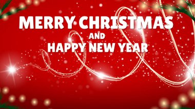 Mutlu Noeller ve mutlu yıllar. Festivalin arka planında bir sürü farklı yeni yıl hediyesi var. Renkli. Kış Tatilleri Gerçekçi Hediyeler Belirler. Havada kar taneleri var. Vektör İllüstrasyonu