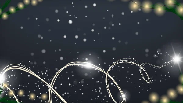 Светящиеся огни и линии на праздничном фоне. С Рождеством и Новым годом. Цветной. Воздушные эффекты частиц. Зимние праздники фон. Векторная миграция — стоковый вектор