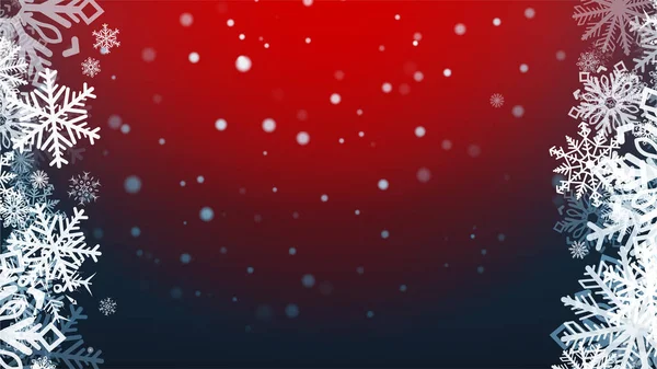 Natale sfondo festivo. Fiocchi di neve cadenti. Buon Natale e felice anno nuovo. Colorato. Vacanze invernali Set regali realistici. Illustrazione vettoriale — Vettoriale Stock