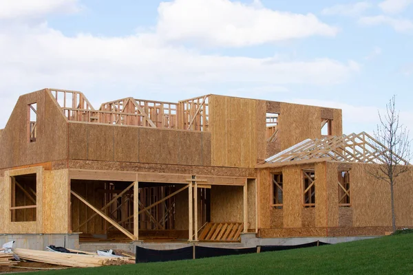 Construção Uma Nova Casa Contraplacado — Fotografia de Stock