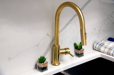 sarı mutfak lavabosu musluk iç modern su yeni