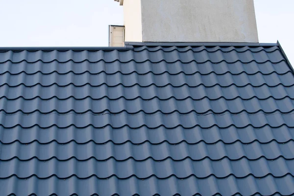 Roof House Covered Tiles Dark Gray Tiles Stock Picture