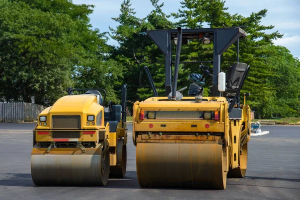 Road Rollers Paving Road Asphalt Machine Yelow — Stock Photo, Image