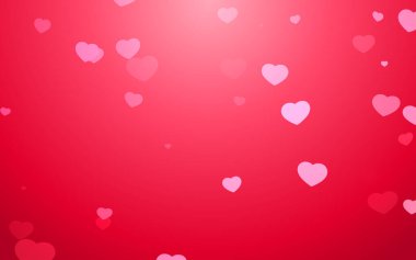 Kırmızı arka planda sevgililer günü pembe kalp ışığı.