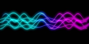 Ses dalgası çizgisi çok renkli müzik soyut arkaplan. Renkli grafik tasarımlı neon ışığı kıvrımlı.
