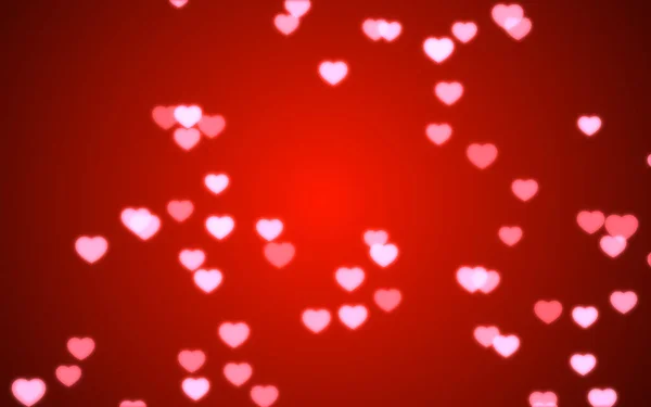 バレンタインデーピンクのハートライトオン赤の背景 — ストック写真