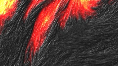 Kırmızı lav akışı ve siyah taş dokusu. Üç boyutlu çizim. 3B Görüntü.