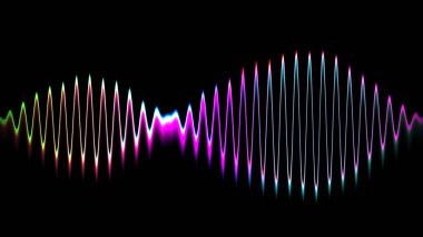 Ses dalgası çizgisi çok renkli müzik soyut arkaplan. Renkli grafik tasarımlı neon ışığı kıvrımlı.