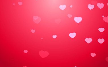 Kırmızı arka planda sevgililer günü pembe kalp ışığı.