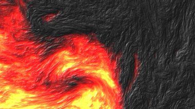 Kırmızı lav akışı ve siyah taş dokusu. Üç boyutlu çizim. 3B Görüntü.