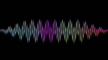 Ses dalgası çizgisi çok renkli müzik soyut arkaplan. Renkli grafik tasarımlı neon ışığı kıvrımlı.