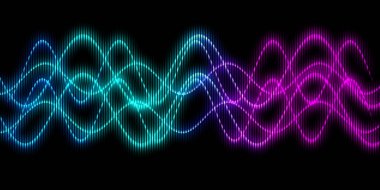 Ses dalgası çizgisi çok renkli müzik soyut arkaplan. Renkli grafik tasarımlı neon ışığı kıvrımlı.
