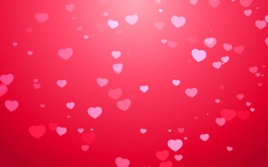 Kırmızı arka planda sevgililer günü pembe kalp ışığı.