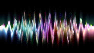 Ses dalgası çizgisi çok renkli müzik soyut arkaplan. Renkli grafik tasarımlı neon ışığı kıvrımlı.